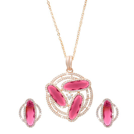 Shining Jewel by Shivansh Western Elegant Rose Gold-Plated CZ Stone & Crystals & AD with Maching Dailywear Partywear Earring Pendant Set for Women (SJN_310_RG_R)