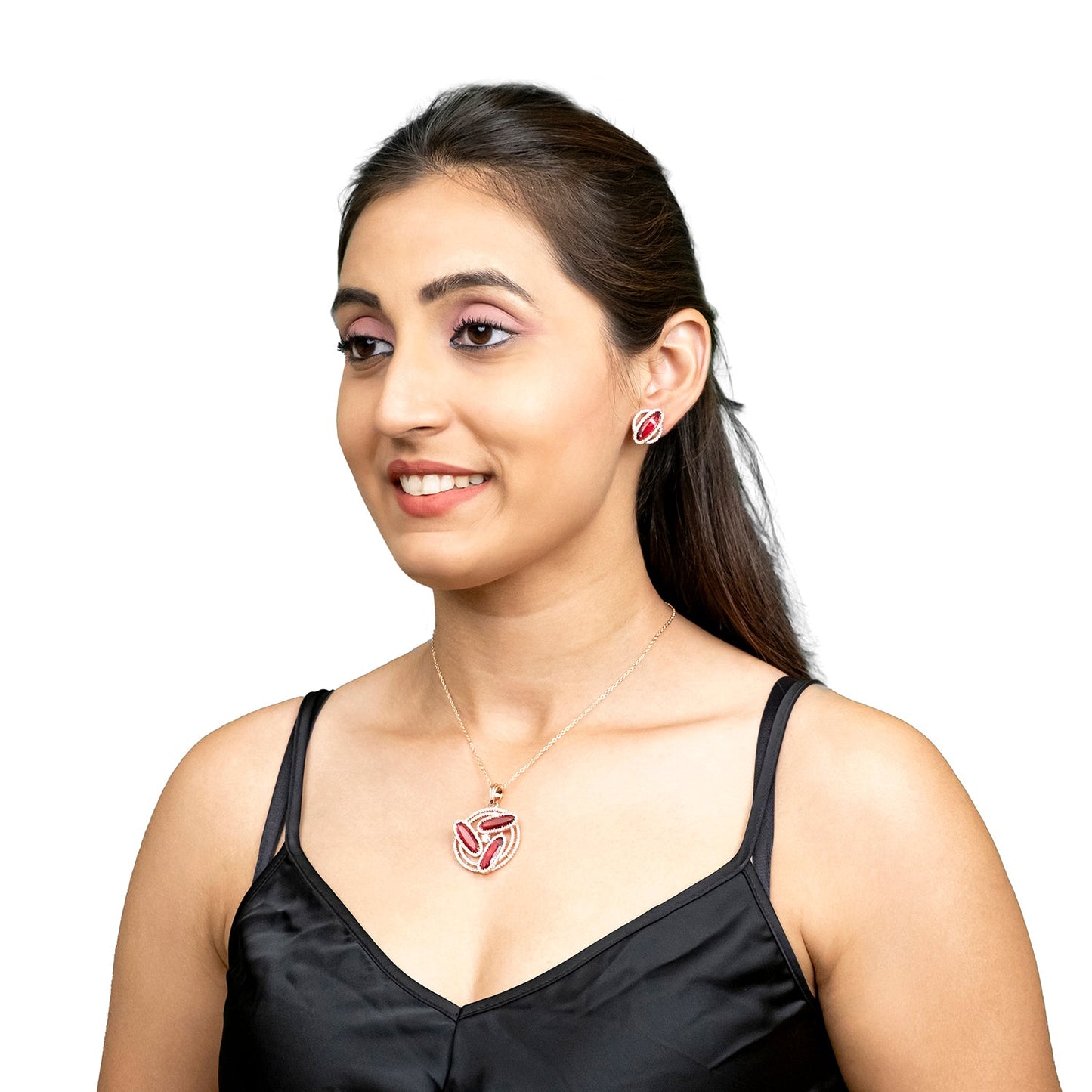 Shining Jewel by Shivansh Western Elegant Rose Gold-Plated CZ Stone & Crystals & AD with Maching Dailywear Partywear Earring Pendant Set for Women (SJN_310_RG_R)