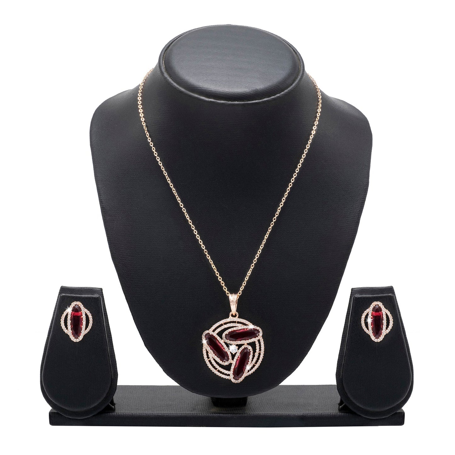 Shining Jewel by Shivansh Western Elegant Rose Gold-Plated CZ Stone & Crystals & AD with Maching Dailywear Partywear Earring Pendant Set for Women (SJN_310_RG_R)