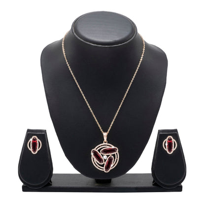Shining Jewel by Shivansh Western Elegant Rose Gold-Plated CZ Stone & Crystals & AD with Maching Dailywear Partywear Earring Pendant Set for Women (SJN_310_RG_R)