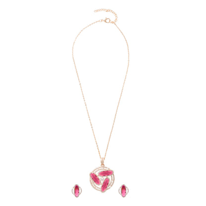 Shining Jewel by Shivansh Western Elegant Rose Gold-Plated CZ Stone & Crystals & AD with Maching Dailywear Partywear Earring Pendant Set for Women (SJN_310_RG_R)