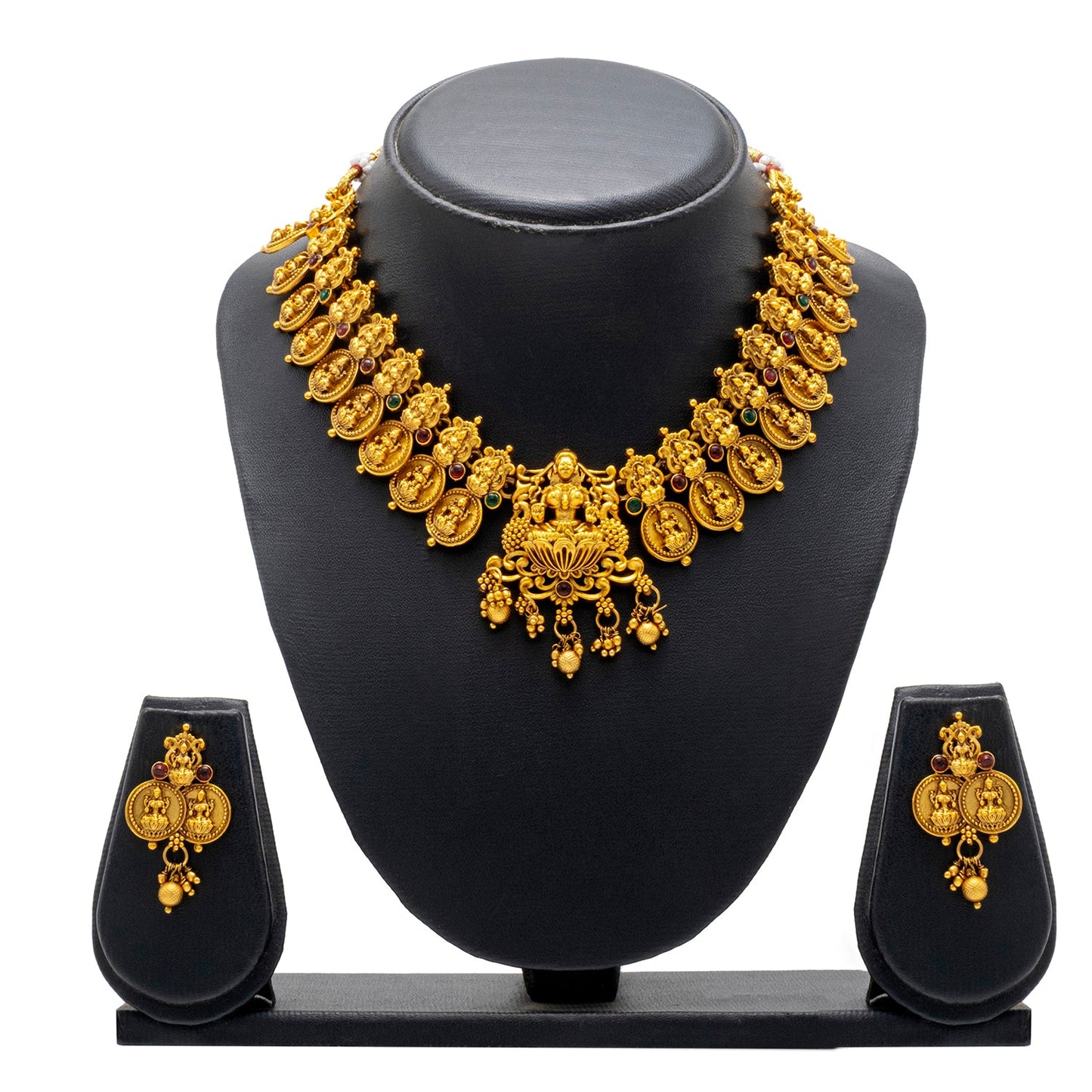 Shining Jewel - by Shivansh Antique Matte Gold Plated Temple Jewellery Inspired Wedding Laxmi Coin Design Necklace Jewellery Set for Women (SJN_312)