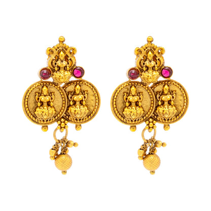 Shining Jewel - by Shivansh Antique Matte Gold Plated Temple Jewellery Inspired Wedding Laxmi Coin Design Necklace Jewellery Set for Women (SJN_312)