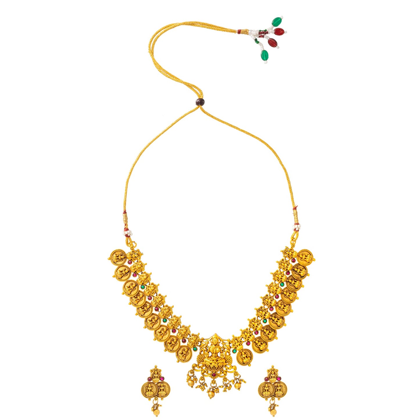 Shining Jewel - by Shivansh Antique Matte Gold Plated Temple Jewellery Inspired Wedding Laxmi Coin Design Necklace Jewellery Set for Women (SJN_312)
