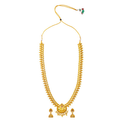 Shining Jewel - by Shivansh Antique Matte Gold Plated Temple Jewellery Inspired Wedding Peacock Design Long Necklace Jewellery Set for Women (SJN_313)