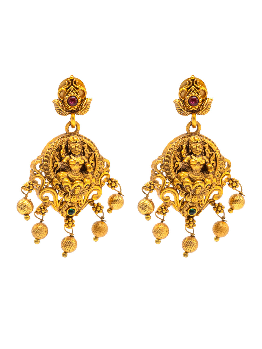 Shining Jewel - by Shivansh Antique Matte Gold Plated Temple Jewellery Inspired Wedding Laxmi Design Necklace Jewellery Set for Women (SJN_314)