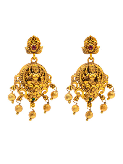 Shining Jewel - by Shivansh Antique Matte Gold Plated Temple Jewellery Inspired Wedding Laxmi Design Necklace Jewellery Set for Women (SJN_314)