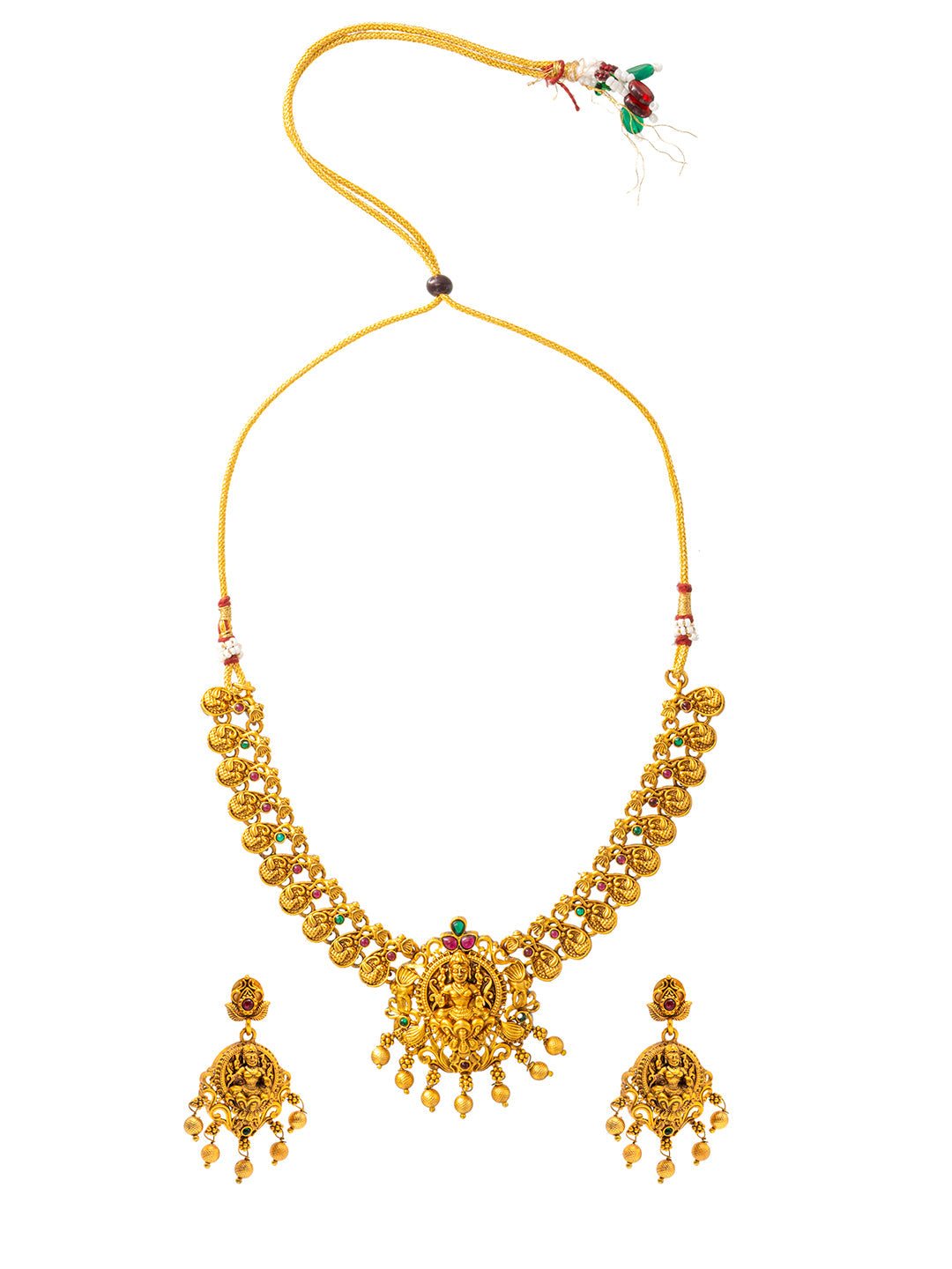Shining Jewel - by Shivansh Antique Matte Gold Plated Temple Jewellery Inspired Wedding Laxmi Design Necklace Jewellery Set for Women (SJN_314)