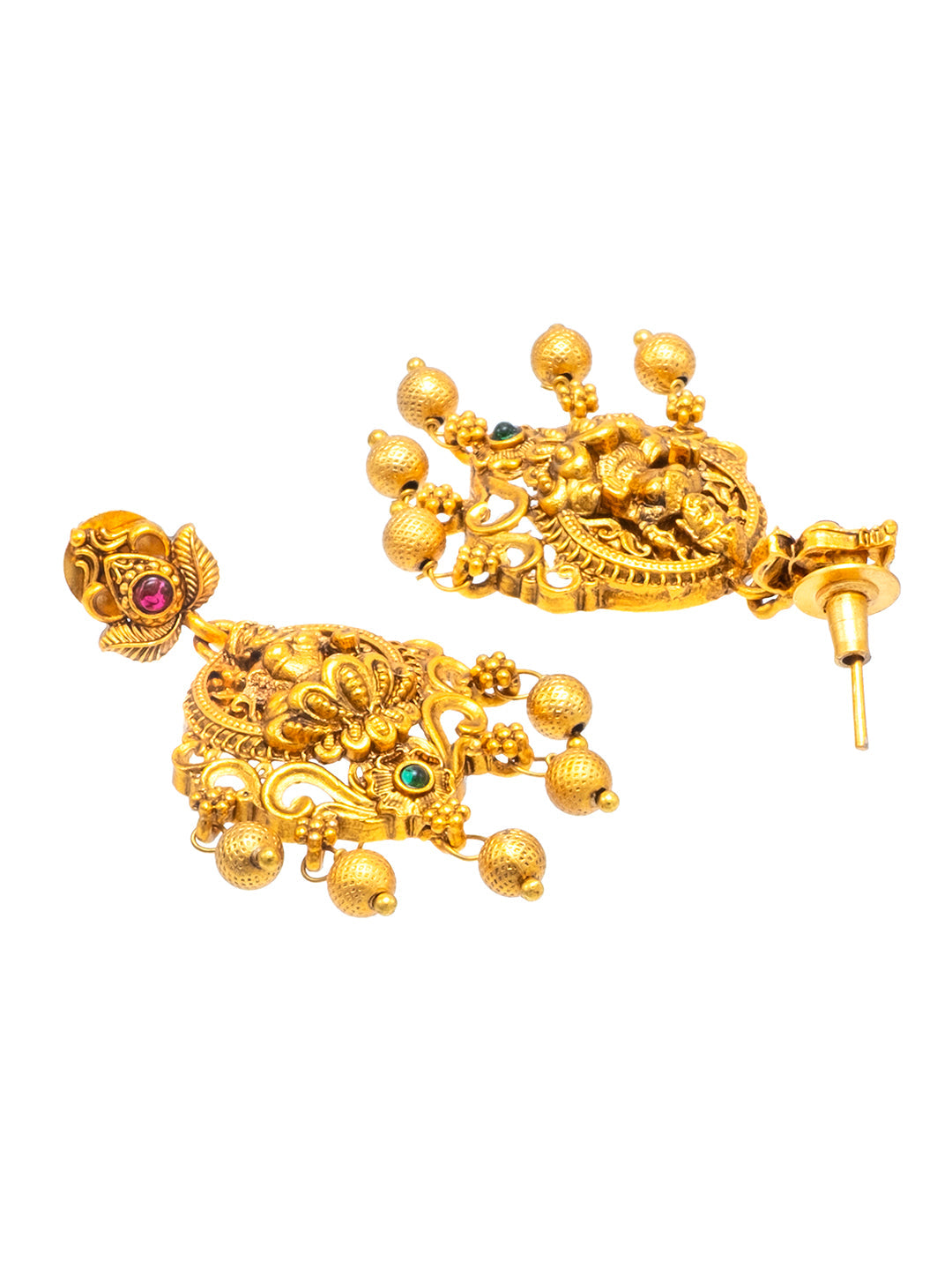 Shining Jewel - by Shivansh Antique Matte Gold Plated Temple Jewellery Inspired Wedding Laxmi Design Necklace Jewellery Set for Women (SJN_314)