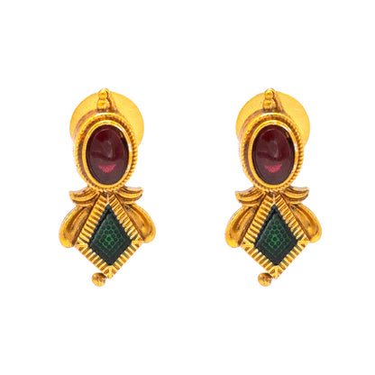 Shining Jewel - by Shivansh Antique Matte Kemp Palka Gold Plated Multicolored Temple Jewellery Inspired Wedding Long Necklace Jewellery Set for Women (SJN_315)