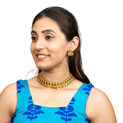 Shining Jewel - by Shivansh Antique Matte Gold Plated Temple Jewellery Inspired Wedding Laxmi Coin Design Necklace Jewellery Set for Women (SJN_316)