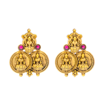 Shining Jewel - by Shivansh Antique Matte Gold Plated Temple Jewellery Inspired Wedding Laxmi Coin Design Necklace Jewellery Set for Women (SJN_316)