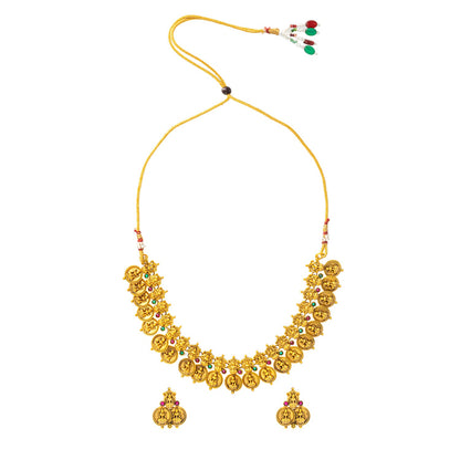 Shining Jewel - by Shivansh Antique Matte Gold Plated Temple Jewellery Inspired Wedding Laxmi Coin Design Necklace Jewellery Set for Women (SJN_316)