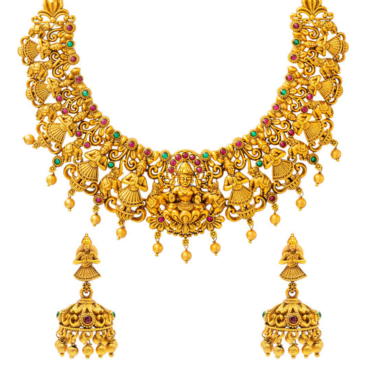 Shining Jewel - by Shivansh Antique Matte Gold Plated Temple Jewellery Inspired Wedding Laxmi Coin Design Necklace Jewellery Set for Women (SJN_317)