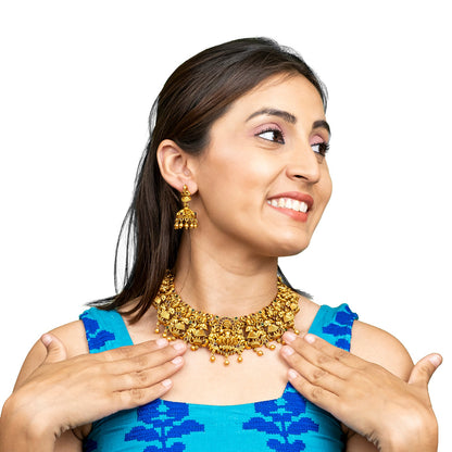 Shining Jewel - by Shivansh Antique Matte Gold Plated Temple Jewellery Inspired Wedding Laxmi Coin Design Necklace Jewellery Set for Women (SJN_317)
