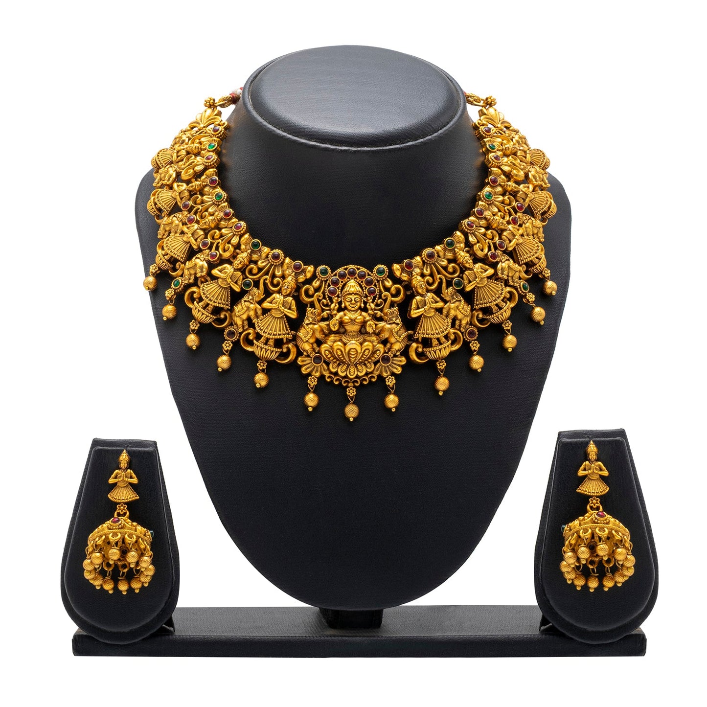 Shining Jewel - by Shivansh Antique Matte Gold Plated Temple Jewellery Inspired Wedding Peacock Design Necklace Jewellery Set for Women (SJN_318)