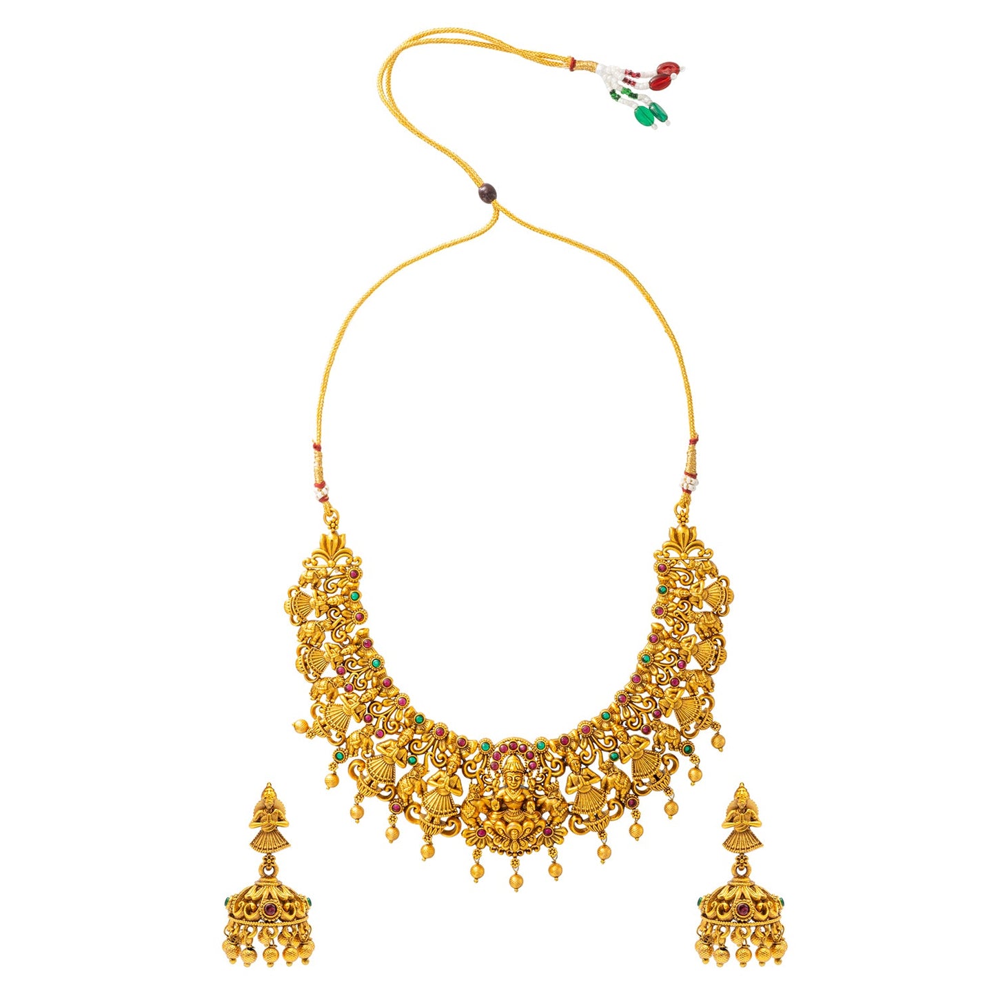 Shining Jewel - by Shivansh Antique Matte Gold Plated Temple Jewellery Inspired Wedding Laxmi Coin Design Necklace Jewellery Set for Women (SJN_317)