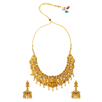 Shining Jewel - by Shivansh Antique Matte Gold Plated Temple Jewellery Inspired Wedding Laxmi Coin Design Necklace Jewellery Set for Women (SJN_317)