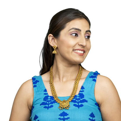 Shining Jewel - by Shivansh Antique Matte Gold Plated Temple Jewellery Inspired Wedding Peacock Design Necklace Jewellery Set for Women (SJN_318)