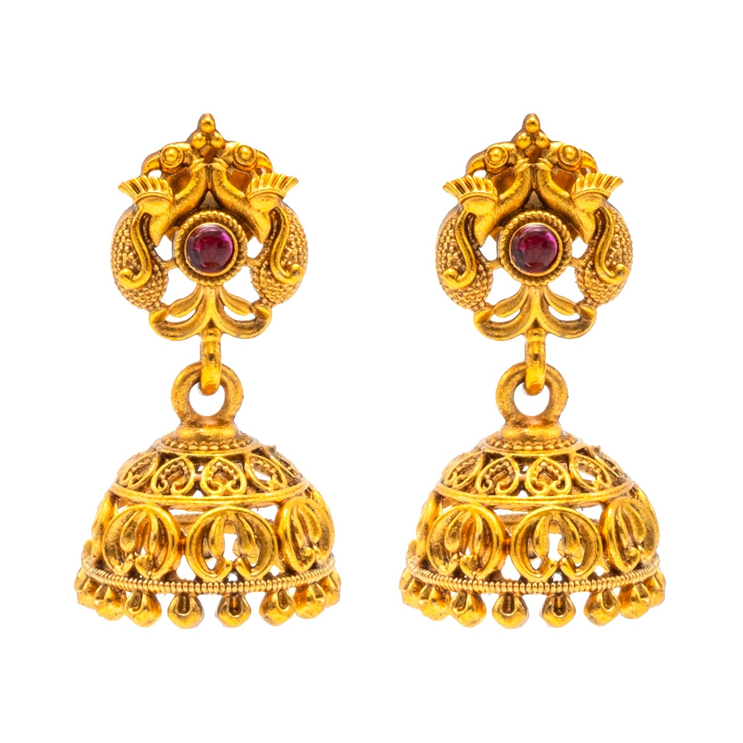 Shining Jewel - by Shivansh Antique Matte Gold Plated Temple Jewellery Inspired Wedding Peacock Design Necklace Jewellery Set for Women (SJN_318)