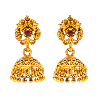 Shining Jewel - by Shivansh Antique Matte Gold Plated Temple Jewellery Inspired Wedding Peacock Design Necklace Jewellery Set for Women (SJN_318)