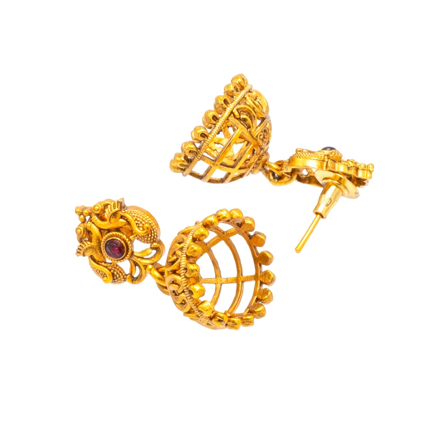 Shining Jewel - by Shivansh Antique Matte Gold Plated Temple Jewellery Inspired Wedding Peacock Design Necklace Jewellery Set for Women (SJN_318)