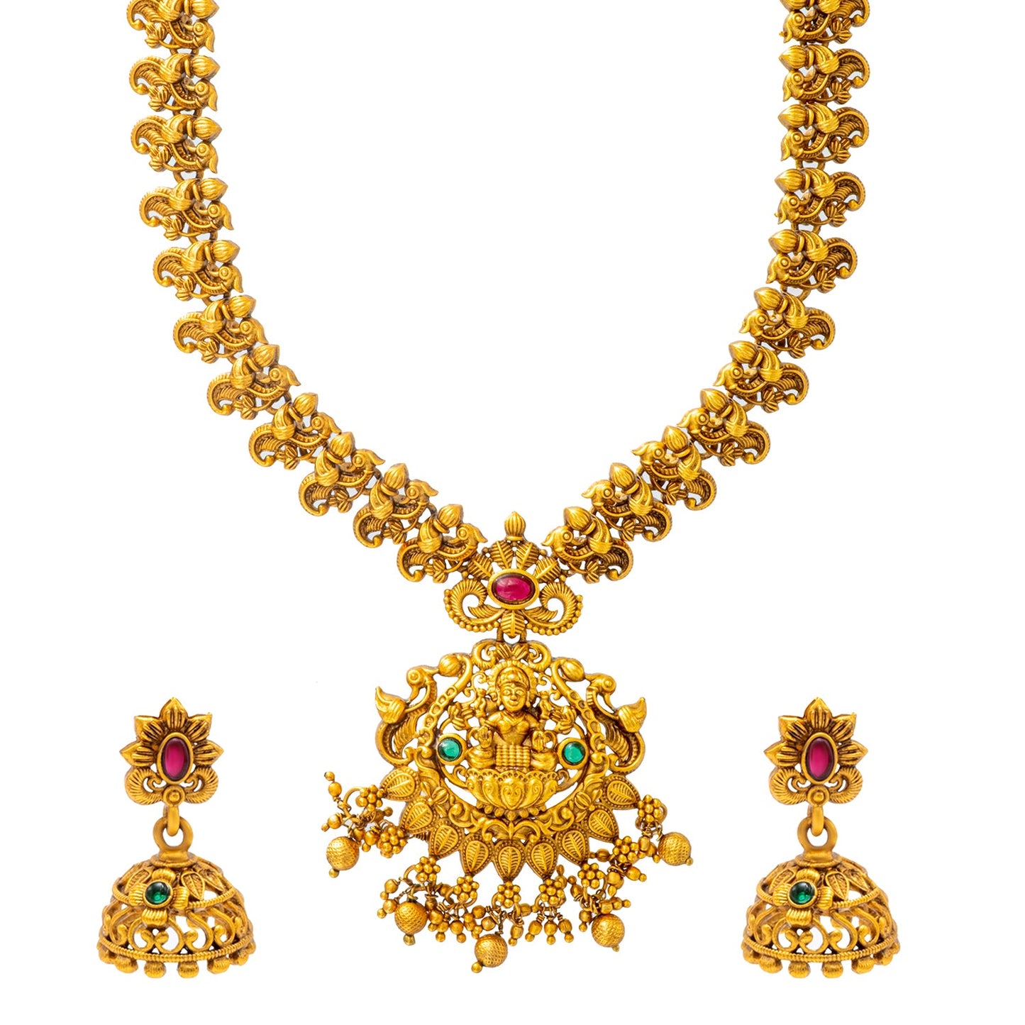 Shining Jewel - by Shivansh Antique Matte Gold Plated Temple Jewellery Inspired Wedding Long Necklace Jewellery Set for Women (SJN_319_D1)