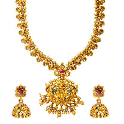 Shining Jewel - by Shivansh Antique Matte Gold Plated Temple Jewellery Inspired Wedding Long Necklace Jewellery Set for Women (SJN_319_D1)
