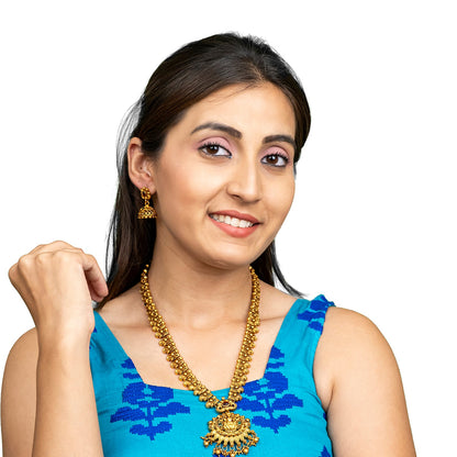 Shining Jewel - by Shivansh Antique Matte Gold Plated Temple Jewellery Inspired Wedding Long Necklace Jewellery Set for Women (SJN_319_D1)