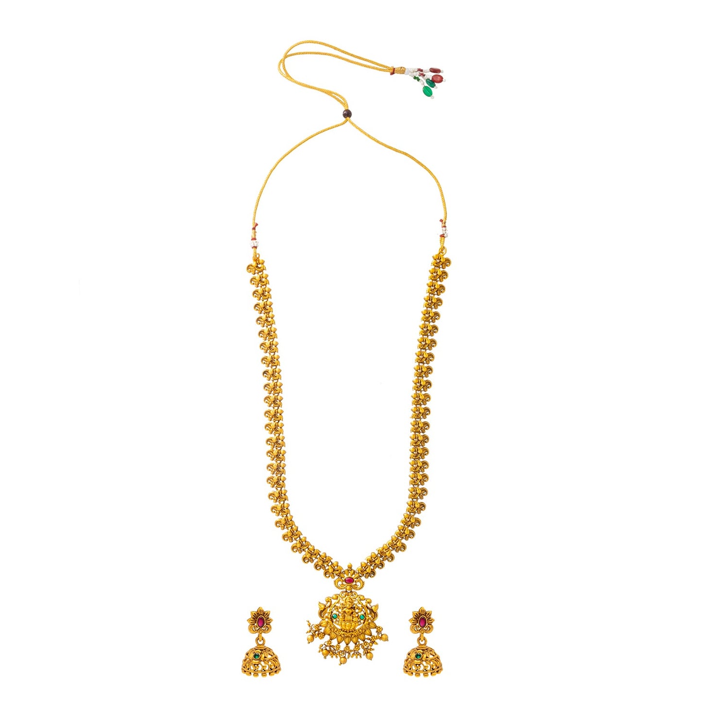 Shining Jewel - by Shivansh Antique Matte Gold Plated Temple Jewellery Inspired Wedding Long Necklace Jewellery Set for Women (SJN_319_D1)