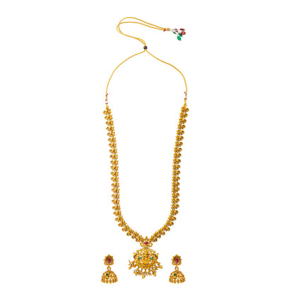 Shining Jewel - by Shivansh Antique Matte Gold Plated Temple Jewellery Inspired Wedding Long Necklace Jewellery Set for Women (SJN_319_D1)