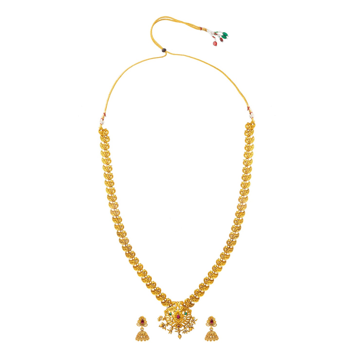 Shining Jewel - by Shivansh Antique Matte Gold Plated Temple Peacock Design Jewellery Inspired Wedding Long Necklace Jewellery Set for Women (SJN_319_D3)