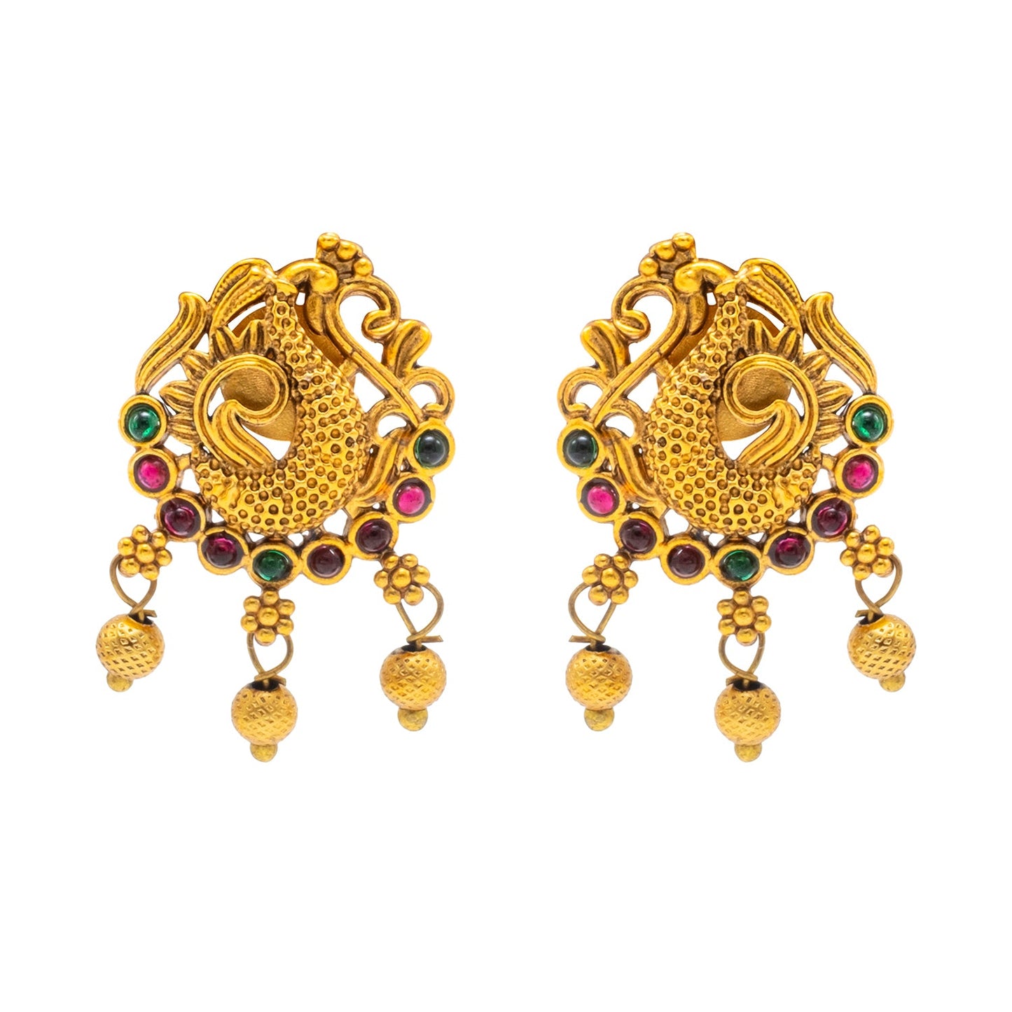Shining Jewel by Shivansh Gold-Plated Temple Kundan Pearl Peacock Design inspired Wedding Pendant with Matching Earrings Set for Women (SJN_320_D1)