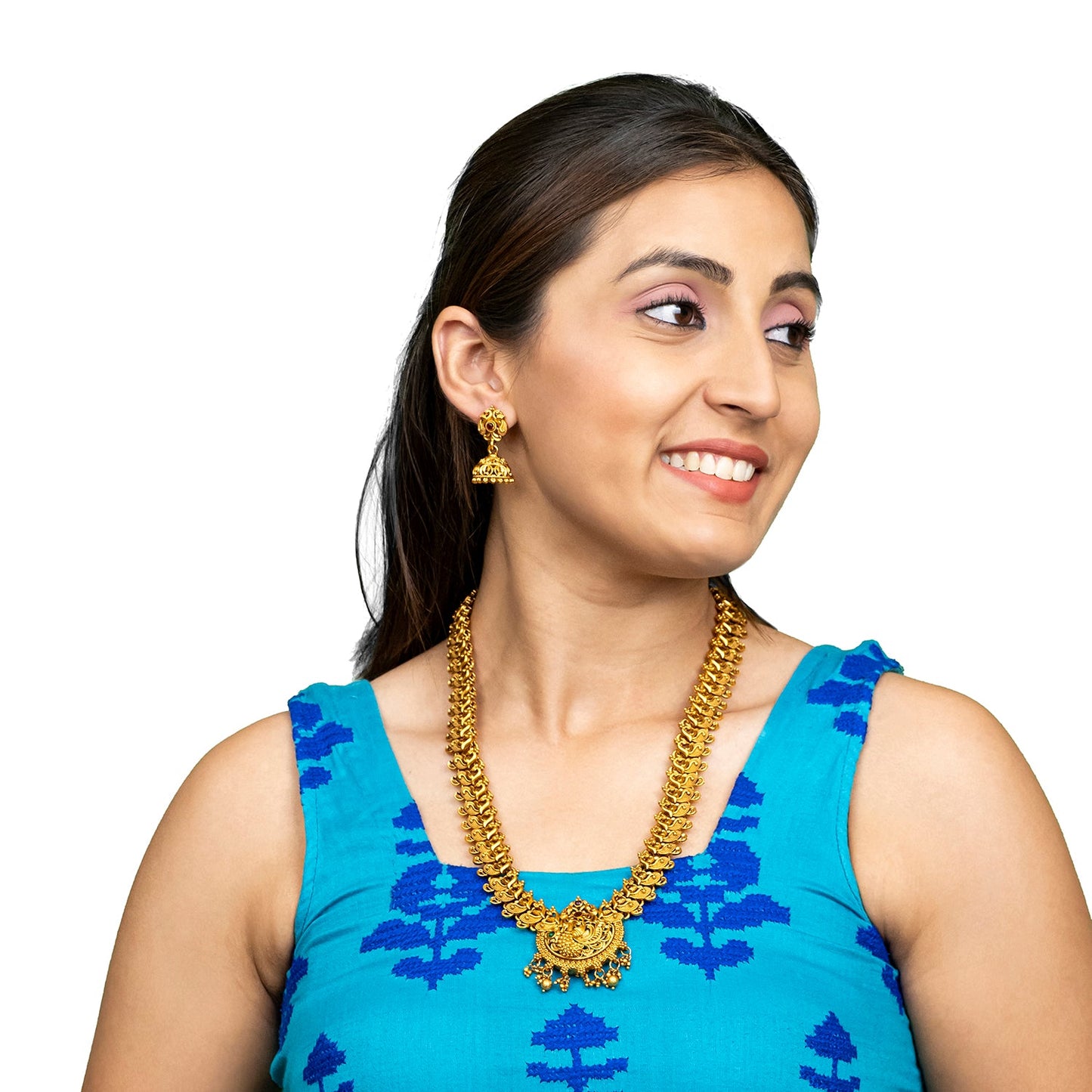 Shining Jewel by Shivansh Gold-Plated Temple Kundan Pearl Design inspired Wedding Pendant with Matching Earrings Set for Women (SJN_320_D1)