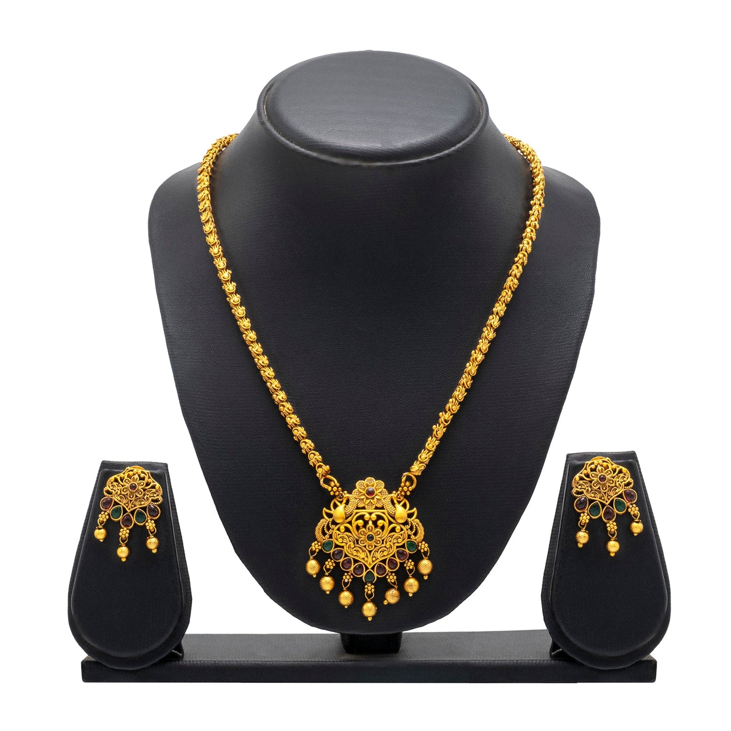 Shining Jewel by Shivansh Gold-Plated Temple Kundan Pearl Design inspired Wedding Pendant with Matching Earrings Set for Women (SJN_320_D1)