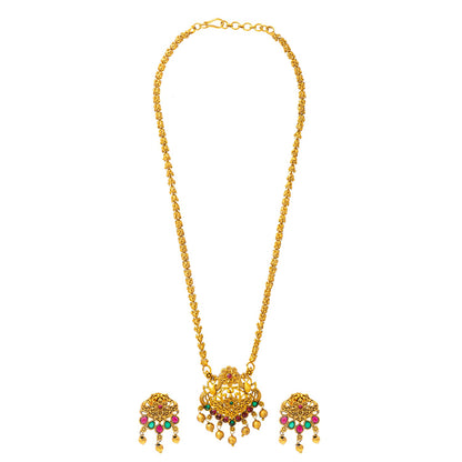 Shining Jewel by Shivansh Gold-Plated Temple Kundan Pearl Design inspired Wedding Pendant with Matching Earrings Set for Women (SJN_320_D1)