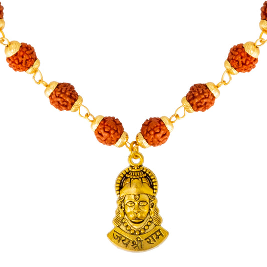 Shining Jewel by - Shivansh Traditional Gold Plated Lord Hanuman Rudraksha Pendant Locket for Men (SJN_323_G)
