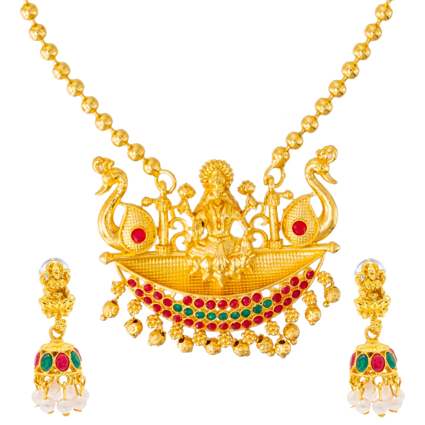 Shining Jewel Handcrafted Antique Gold Plated Long Bridal and Festival Temple Jewellery Necklace With Matching Jhumka Earring For Women (SJN_326)