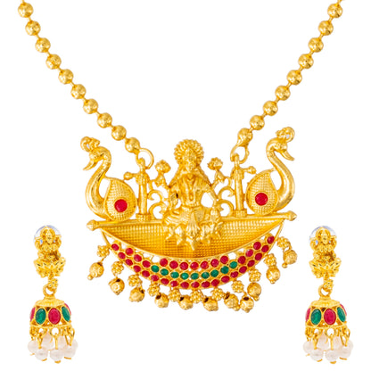 Shining Jewel Handcrafted Antique Gold Plated Long Bridal and Festival Temple Jewellery Necklace With Matching Jhumka Earring For Women (SJN_326)