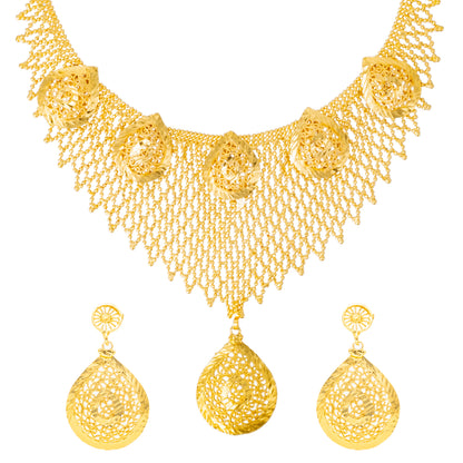 Traditional Gold Plated Flower Design Necklace Chain Jewellery Set for Women (SJN_328)