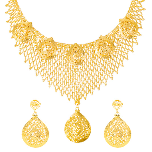 Traditional Gold Plated Flower Design Necklace Chain Jewellery Set for Women (SJN_328)