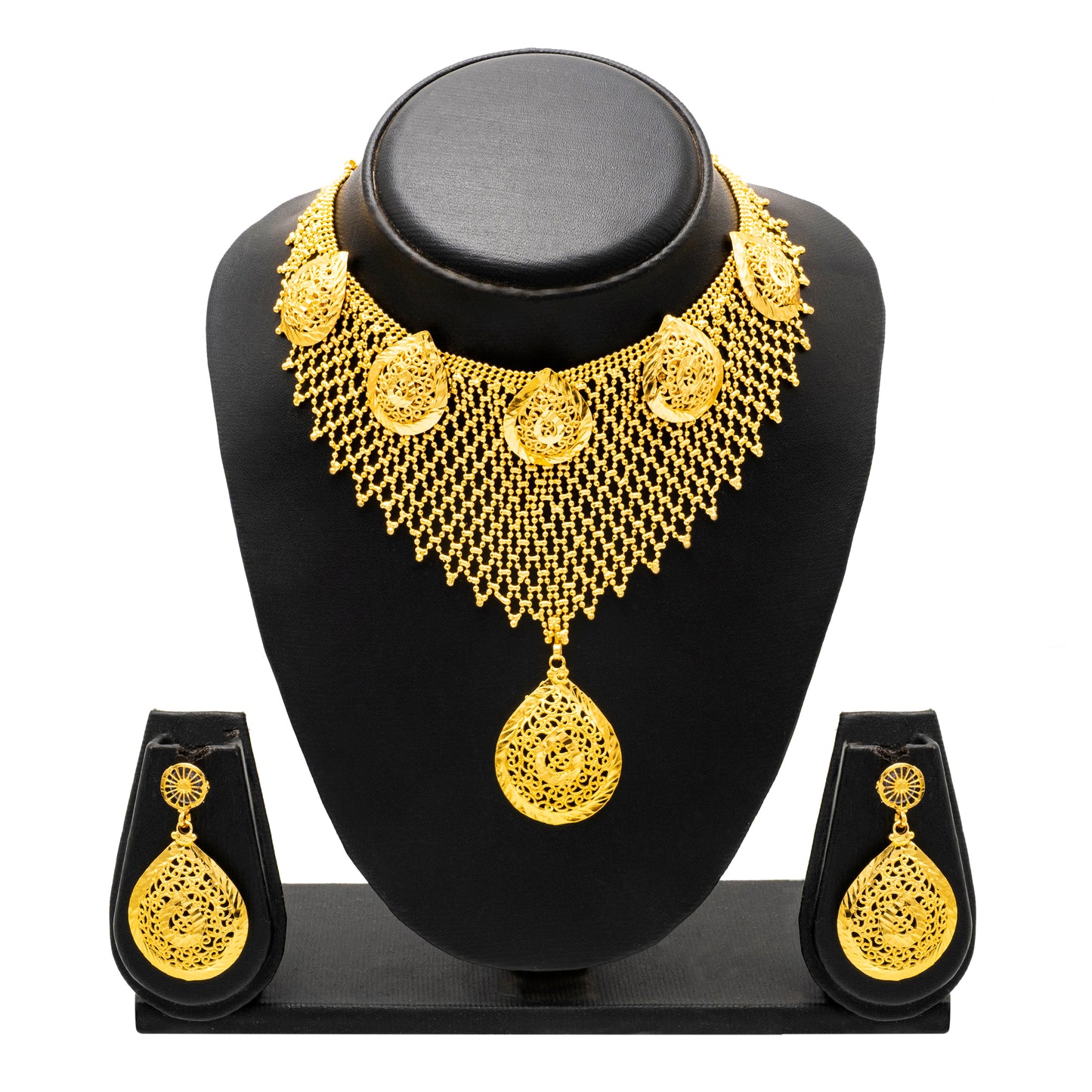 Traditional Gold Plated Flower Design Necklace Chain Jewellery Set for Women (SJN_328)