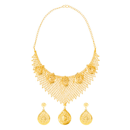 Traditional Gold Plated Flower Design Necklace Chain Jewellery Set for Women (SJN_328)