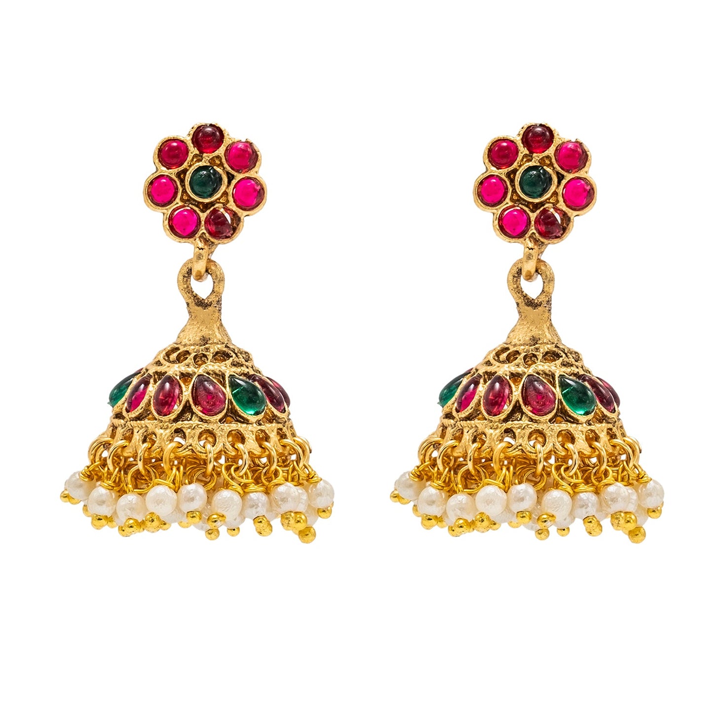 Shining Jewel by Shivansh Antique Matte Gold Plated Temple Laxmi Coin & Peacock Design with Multi Ruby Stones for Jewellery Set for Women SJN_329