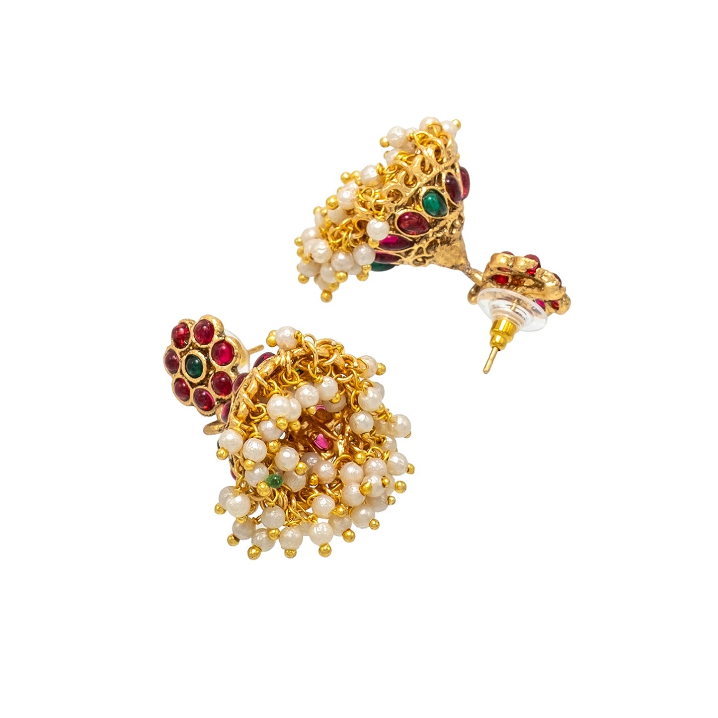 Shining Jewel by Shivansh Antique Matte Gold Plated Temple Laxmi Coin & Peacock Design with Multi Ruby Stones for Jewellery Set for Women SJN_329
