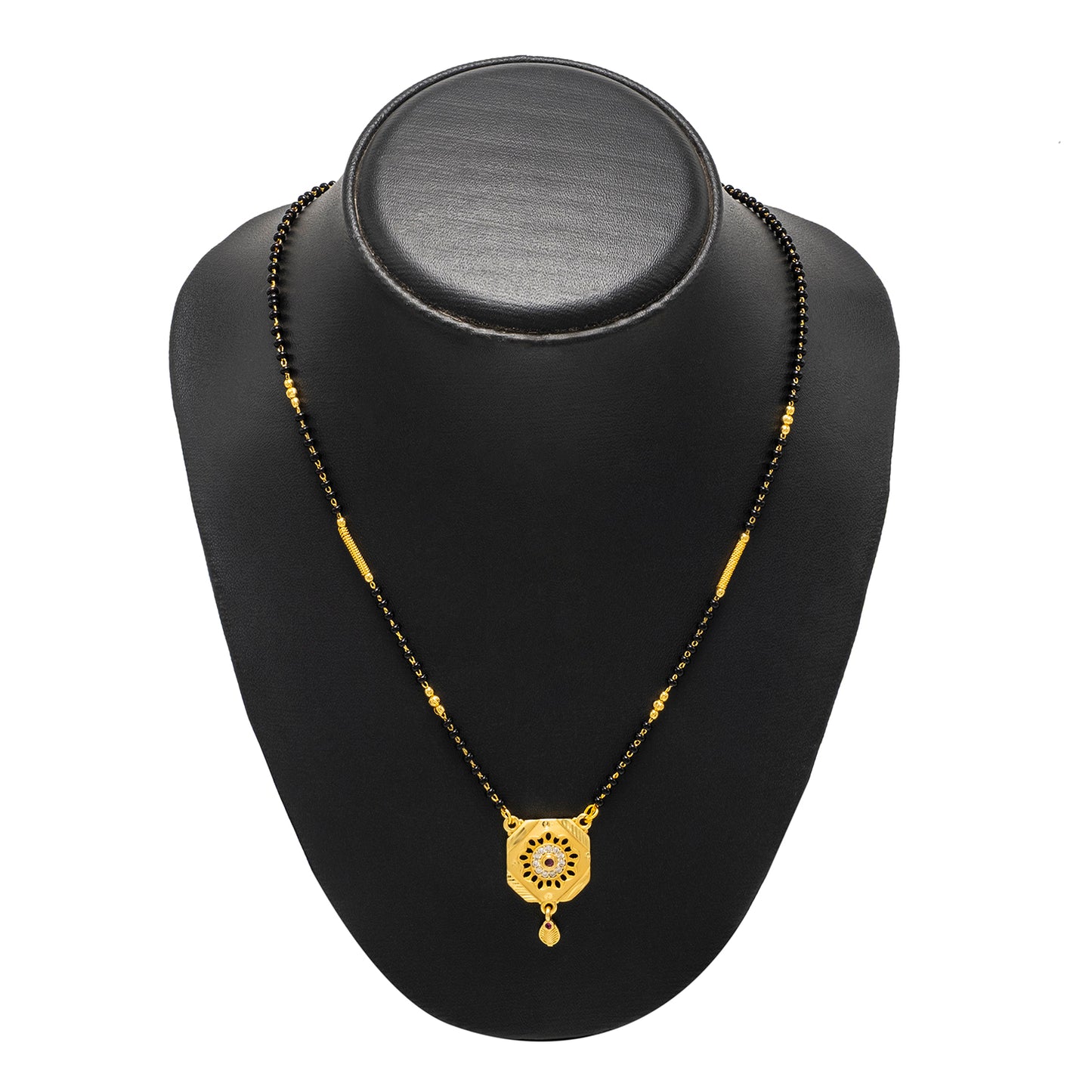 Gold Plated Traditional AD Flower Design Mangalsutra Thushi Necklace Set with Earrings for Women SJN_333