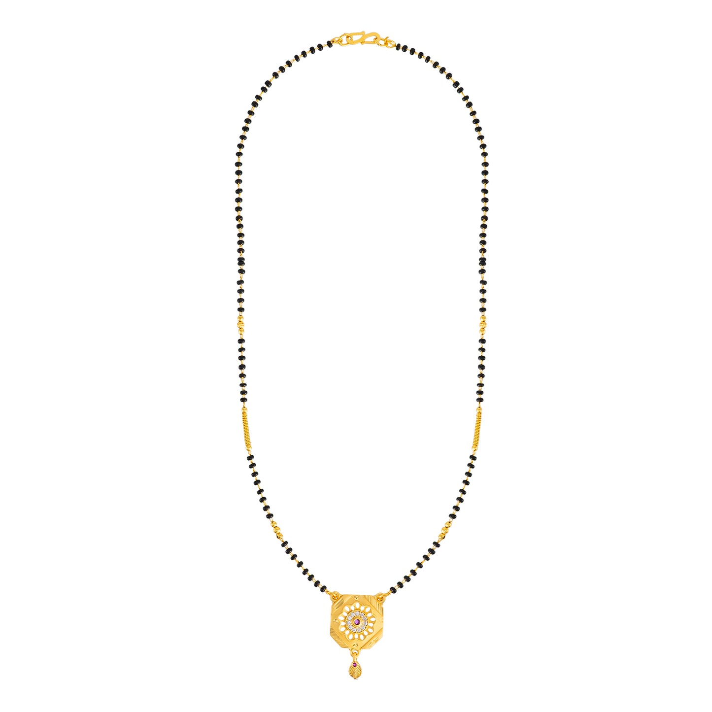 Gold Plated Traditional AD Flower Design Mangalsutra Thushi Necklace Set with Earrings for Women SJN_333