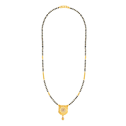 Gold Plated Traditional AD Flower Design Mangalsutra Thushi Necklace Set with Earrings for Women SJN_333