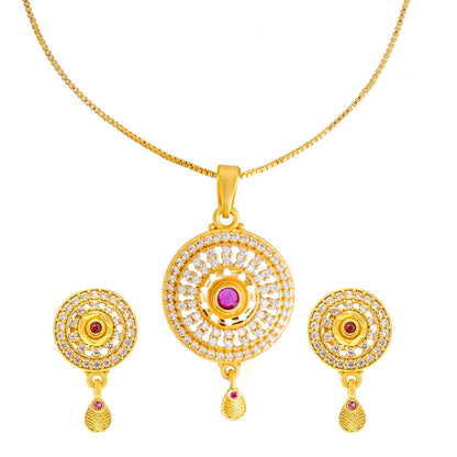 Shining Jewel by Shivansh Gold Plated CZ Stone Round Pendant Necklace Set with Matching Earrings for Women & Girls SJN_334
