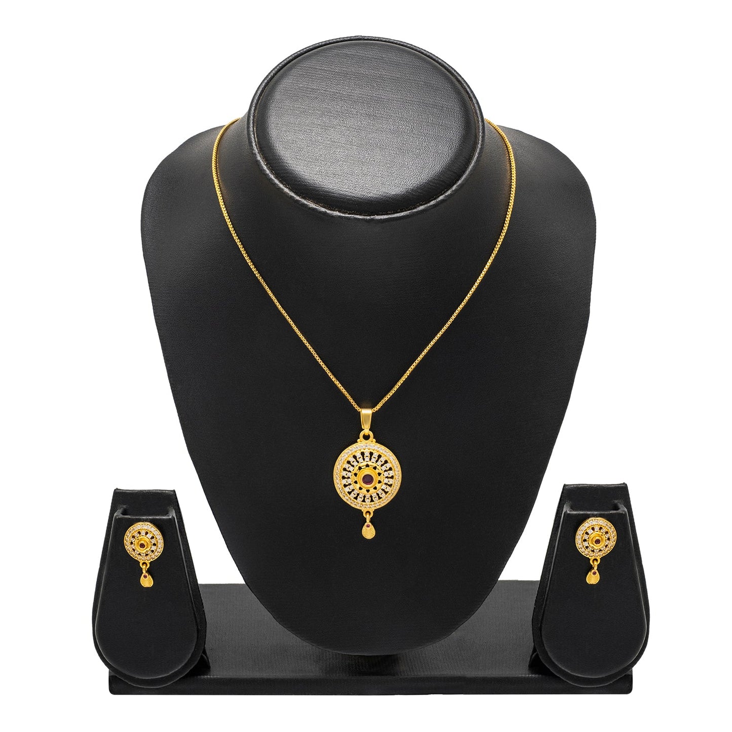 Shining Jewel by Shivansh Gold Plated CZ Stone Round Pendant Necklace Set with Matching Earrings for Women & Girls SJN_334